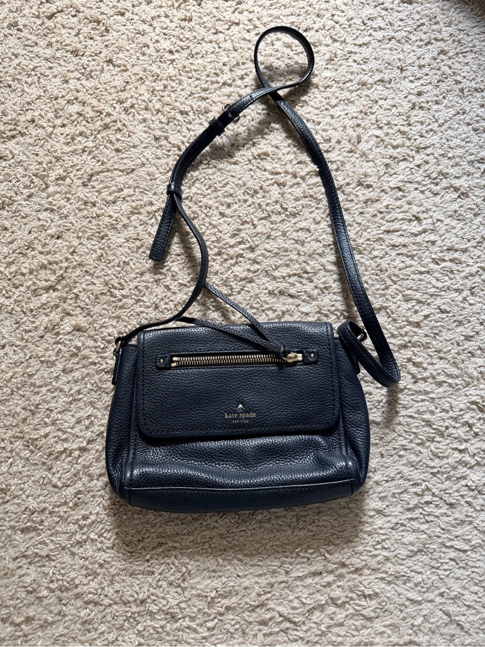 kate spade black pebbled leather crossbody with front zip